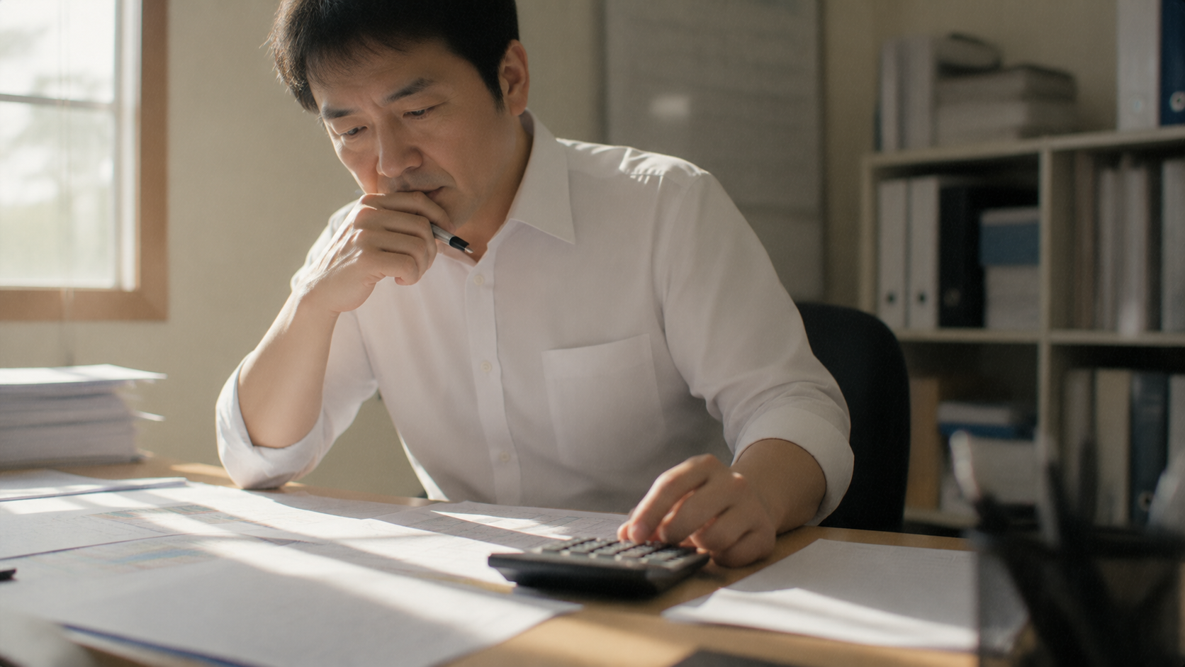 人件費の試算をする介護施設の管理者
