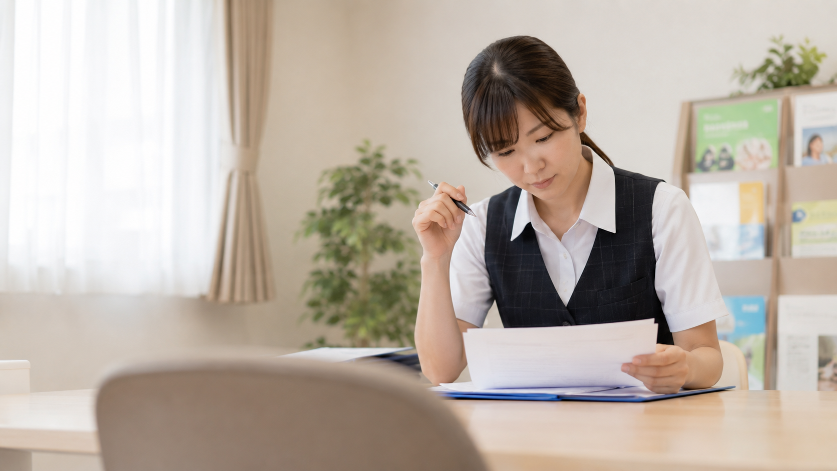 入所相談の書類を確認する介護施設の相談員