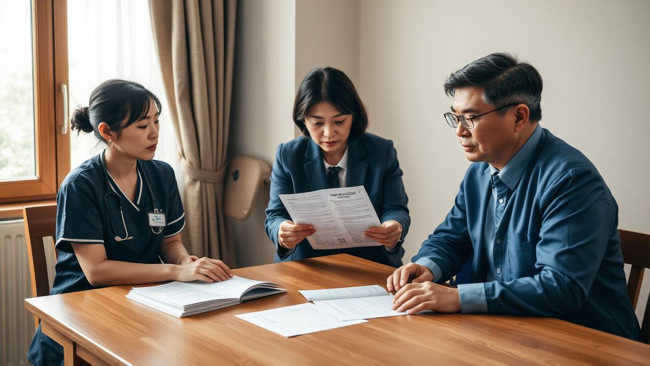 介護施設で感染対策委員会が指針を確認している様子