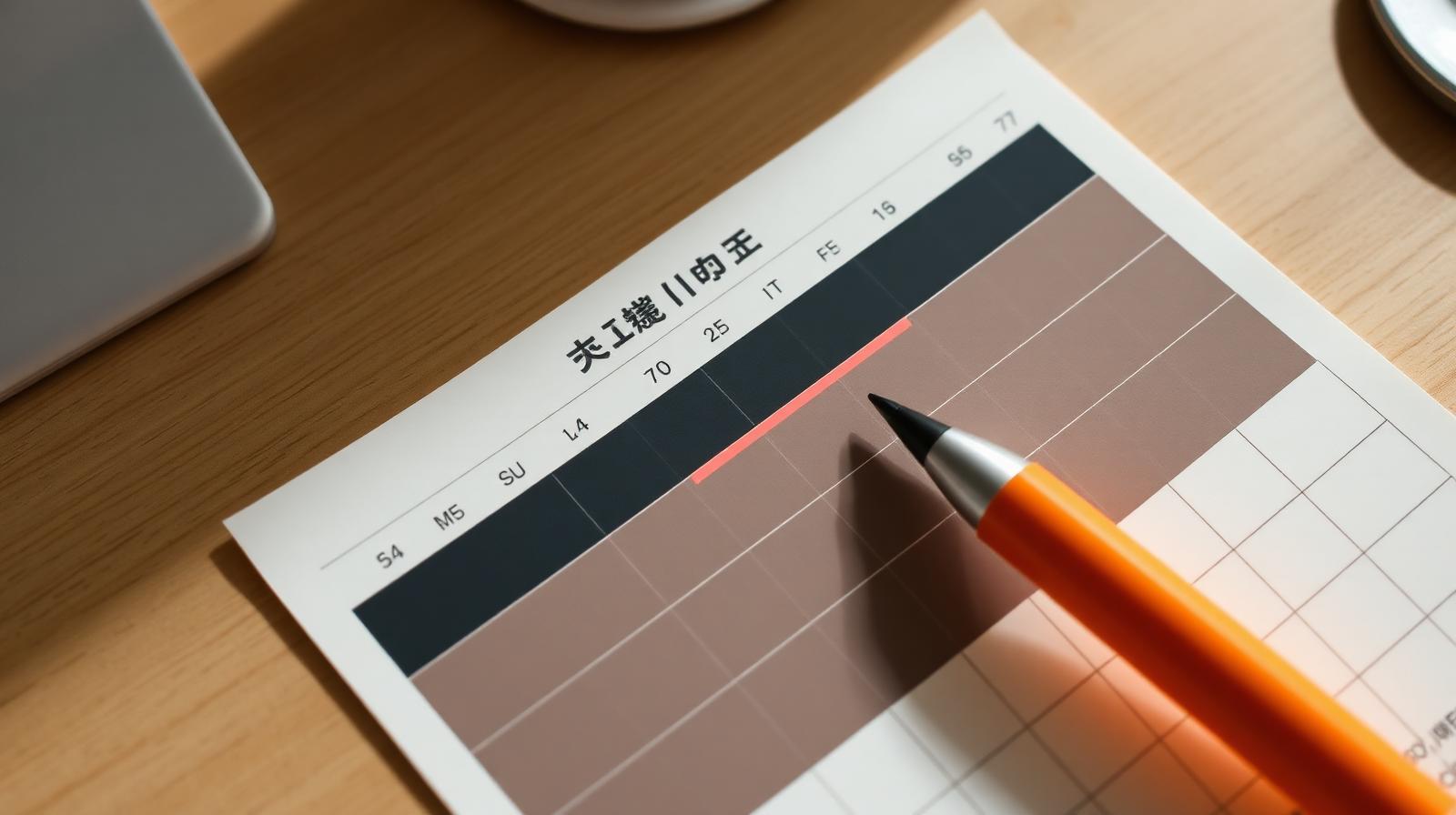 連続勤務日数を赤いマーカーで確認するシフト表のクローズアップ