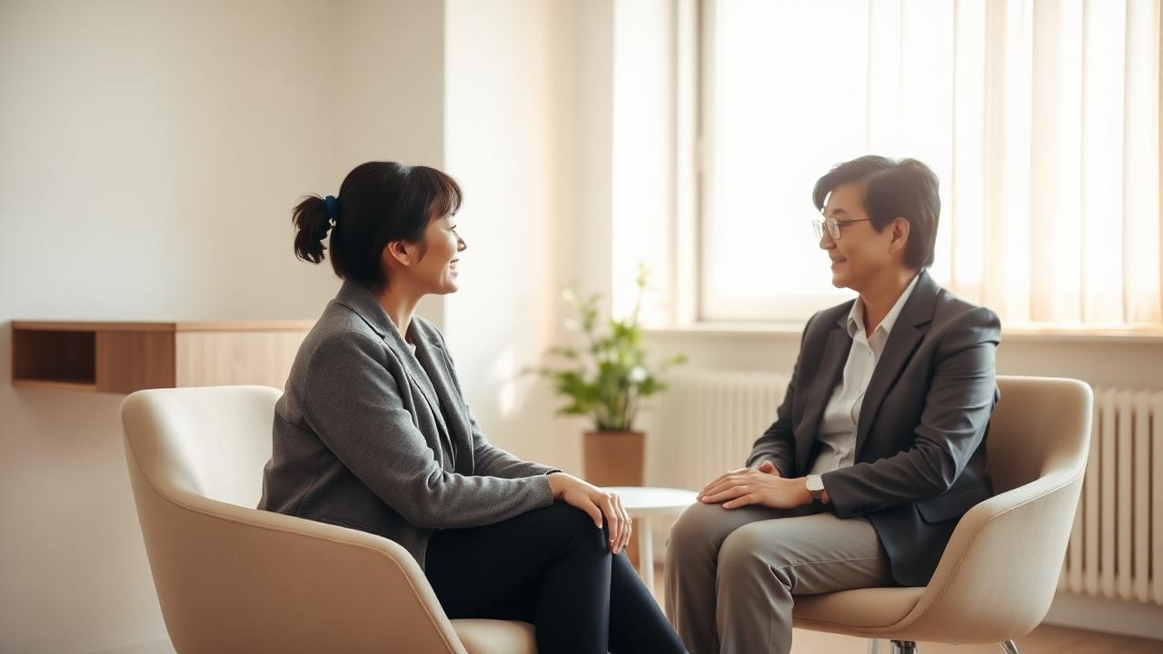 採用支援会社の担当者と施設の経営者が穏やかな雰囲気で打ち合わせをしている場面