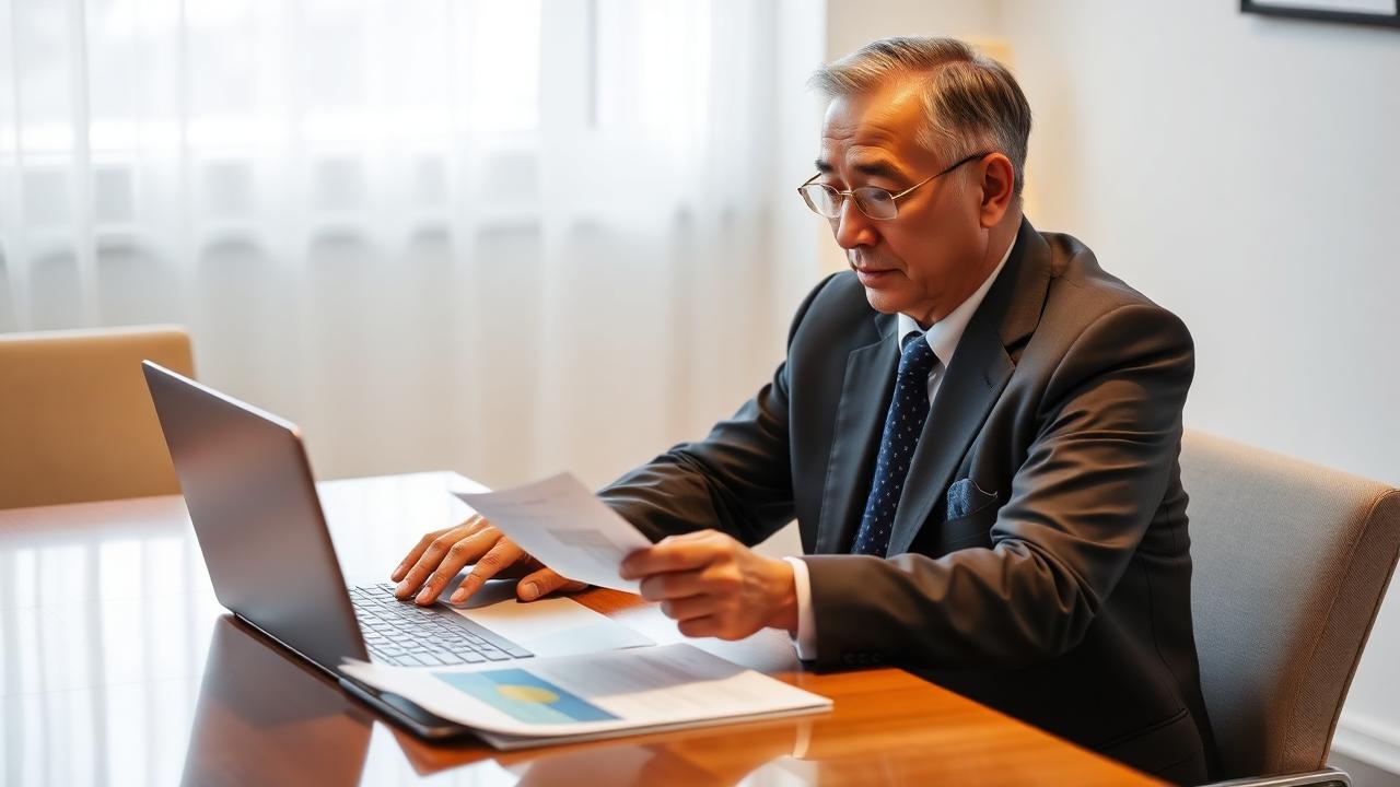 介護施設の経営者がノートPCで採用支援サービスの提案書を比較検討している様子