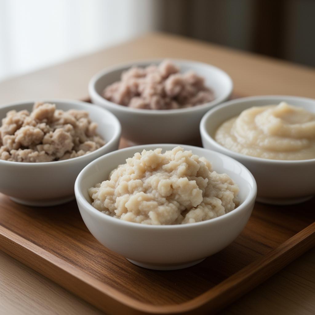 食形態別に分けられた介護施設の嚥下調整食のサンプル